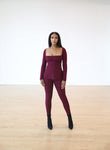 Just Right Ribbed Pants Set - Wine