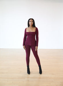 Just Right Ribbed Pants Set - Wine