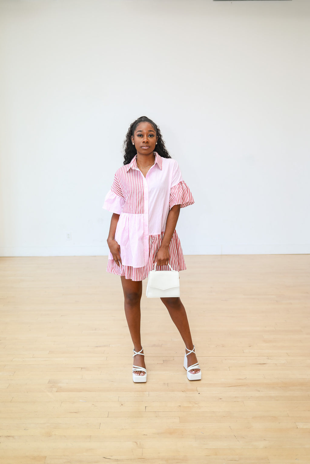 Easy Breezy Button Up Mini Dress - Pink